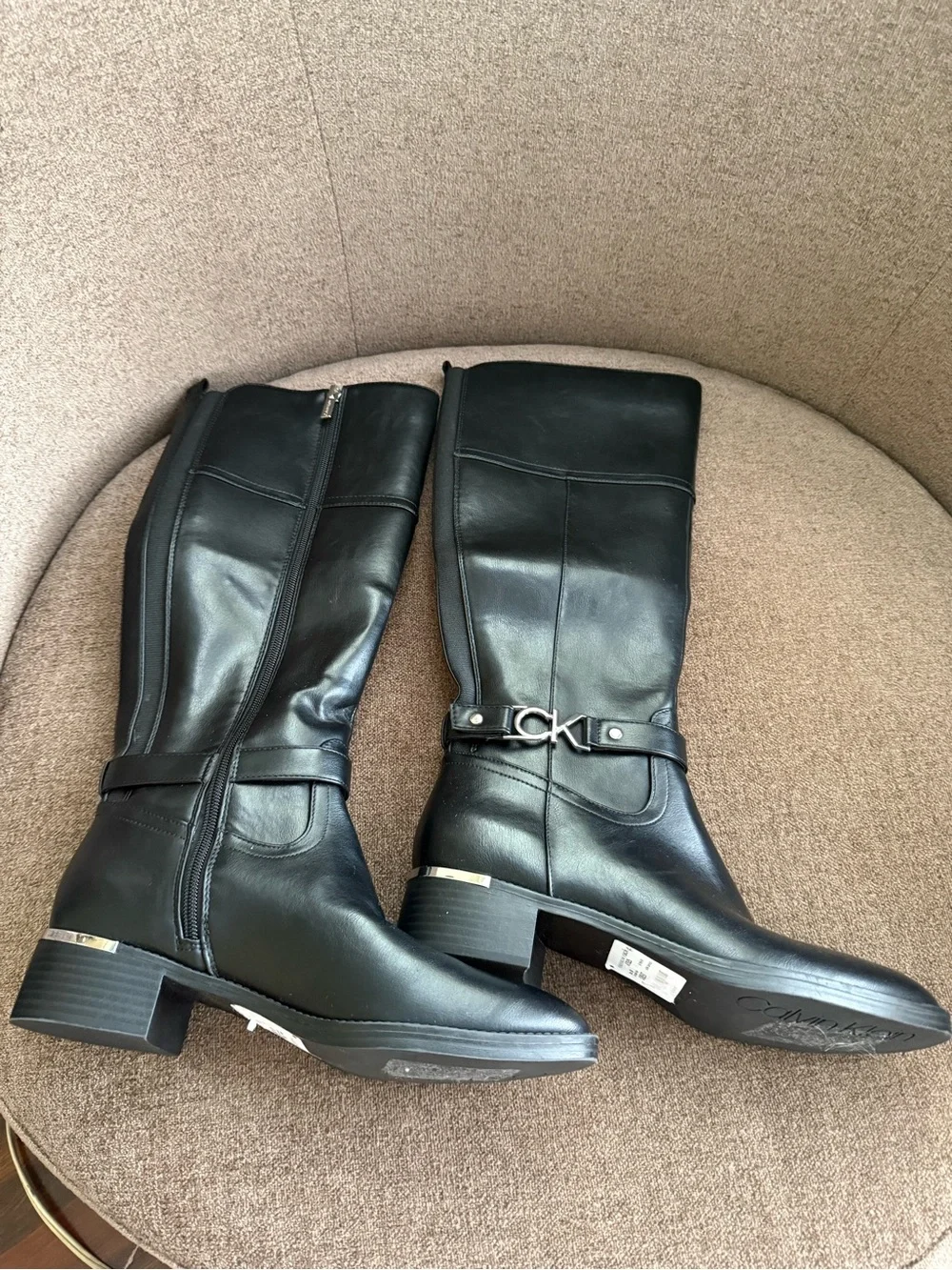 Calvin Klein Black Leather Over-the-Knee Riding Boots